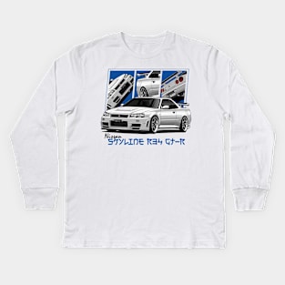 Nissan Skyline r34 GTR, JDM Car Kids Long Sleeve T-Shirt